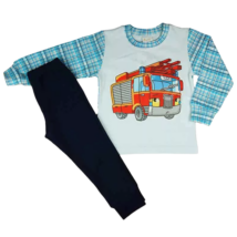 Tűzoltó-autó-mintás-fiú-hosszú-ujjú-pamut-pizsama