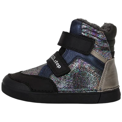 DDSTEP fekete ezüst hologram mintás bélelt téli lány cipő.
