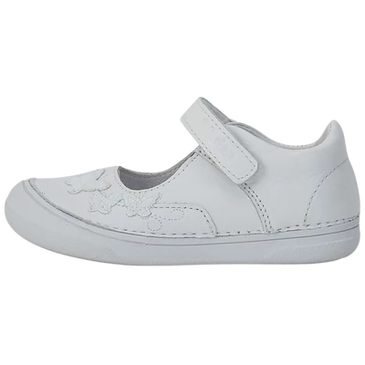 DDSTEP fehér alkalmi pántos balerina cipő pillangó mintával.