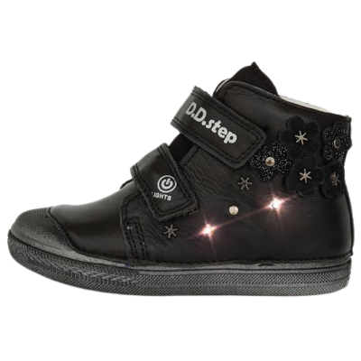 DDSTEP-gyerekcipő-LED-világítással-lányoknak-fekete-virág-mintával