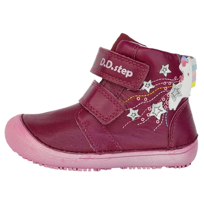 DDSTEP-átmeneti-barefoot-gyerekcipő-bordó-unikornis-mintával